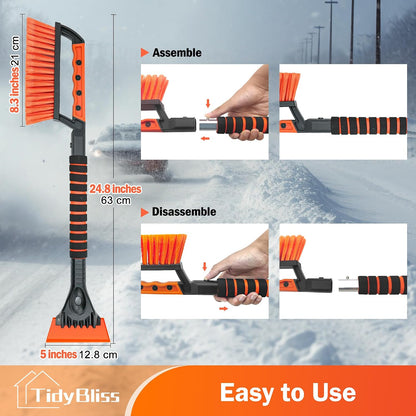 TidyBliss Ice Scraper and Snow Brush for Car Windshield, 24.8 inches Aluminum Frost Remover with Ergonomic Foam Grip for SUV Truck Glass Window (Orange)