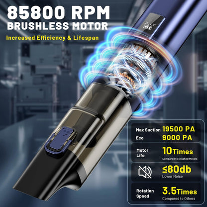 Car Vacuum Portable Cordless, 19500Pa 4-in-1 Handheld Vacuum Cordless Vacuum Cleaner&Air Duster with Multi-Nozzles, 140W Hand Cordless Rechargeable Vacuum Cleaners for Car, Home, Office, Pet