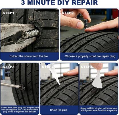42PCS Tire Repair Rubber Nails Screws Kit with 2 Tubes Black Tire Sealant Glue & Screwdriver, 3 Sizes Universal Screw-in Tire Repair Plugs, Puncture Fix Tools for Car Motorcycle Truck ATV RV Tractor