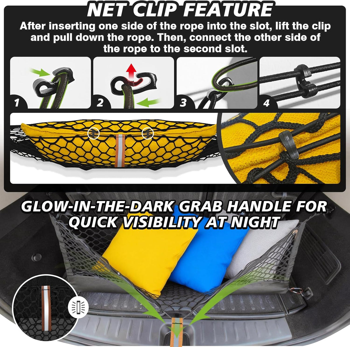 Muslogy Truck Bed Cargo Net Trunk Netting Compatible with 2023-2025 2026 Honda CR-V Accessories, Pickup Cargo Organizer SUV Sedan Storage Net w/Heavy Duty Carabiners - Colors B