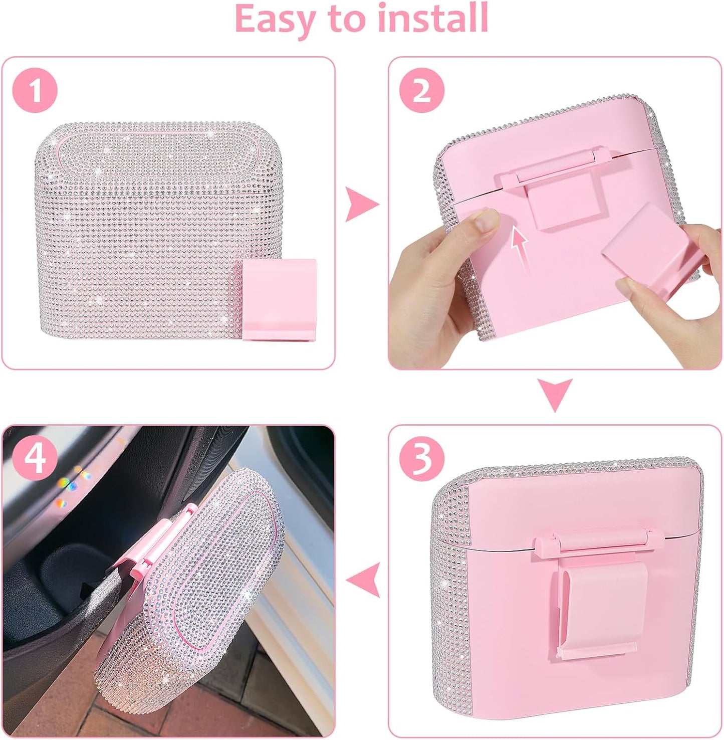 Accmor Car Trash Can with Lid, Mini Auto Dustbin Garbage Organizer Holder 2 Packs, Automotive Storage Container Bin with 60 Pcs Bags for Vehicle, Home, Office