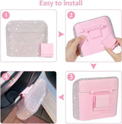 Accmor Car Trash Can with Lid, Mini Auto Dustbin Garbage Organizer Holder 2 Packs, Automotive Storage Container Bin with 60 Pcs Bags for Vehicle, Home, Office