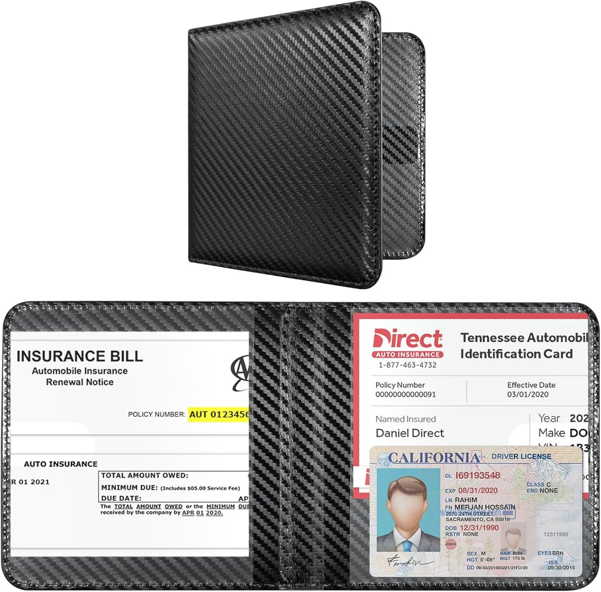 CoBak Car Registration and Insurance Holder - Men and Women Small Lightweight Vehicle Glove Box Car Organizer, Auto Truck Comparment Accessories Case for Essential Document, Driver License (Black)