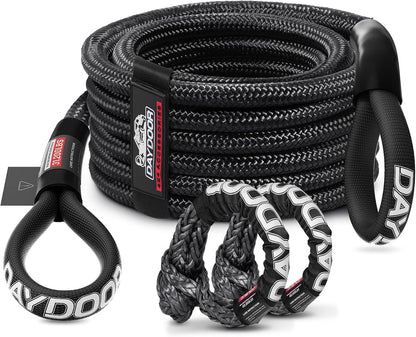 DAYDOOR Recovery Tow Rope Kit with 2 Soft Shackles, 7/16 Inch x 30 ft 31,200 Lbs UHMWPE Tow Strap, Synthetic Towing Rope Recovery Kit for ATV, UTV, SUV, Cars (Gray)