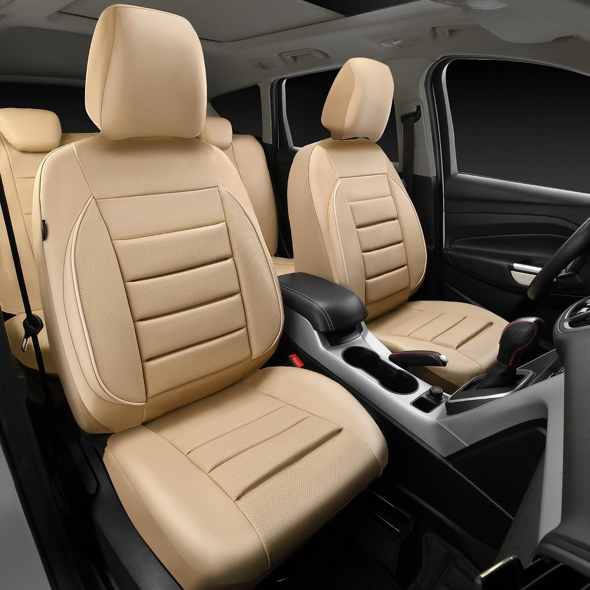 CAR PASS Leather Seat Covers Full Set Universal Water Resistant 3D Foam Back Support, Luxury Comfort Automotive 5 Seat Covers All Season Fit for SUV,Sedan,Van, Airbag Compatible Elegance(Pure Black)