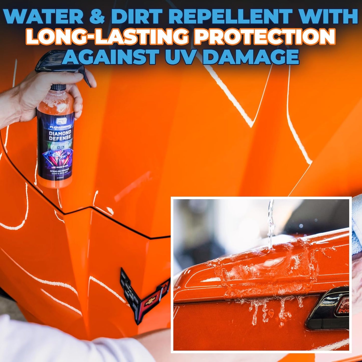 Flowgenix™ Waterless Car Wash Spray - Grand Finale - Motorcycle Cleaner & Car Wax Polish (8 oz) - Ceramic Coating - Incl. 2 Microfiber Towels - Quick Detailer Spray to Make Your Vehicle Shine