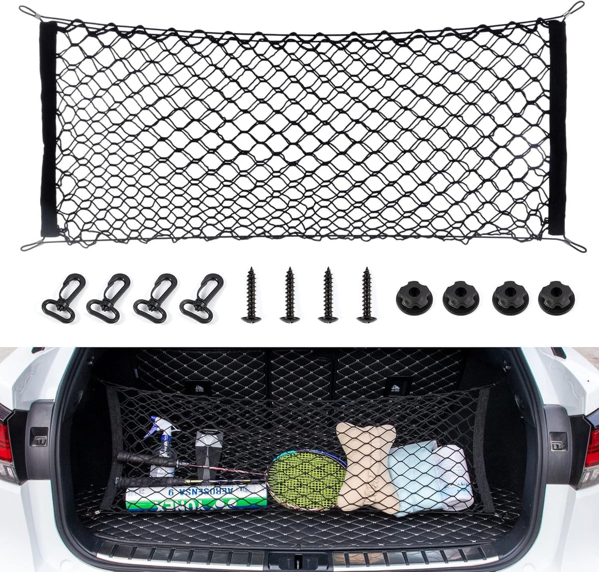 Alpmosn 35.4"x15.8" Stretchable Car Cargo Net Adjustable Elastic Storage Net Trunk Interior Accessories with Hook, Universal Fit for Car, Vehicle, SUV