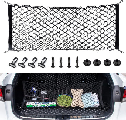 Alpmosn 35.4"x15.8" Stretchable Car Cargo Net Adjustable Elastic Storage Net Trunk Interior Accessories with Hook, Universal Fit for Car, Vehicle, SUV