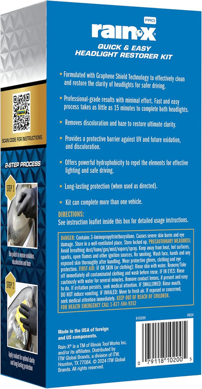 Rain-X 610153 Headlight Restoration Kit - Car Light Lens Cleaner/Restorer with Sanding & Polishing Drill Attachments & Sealant Wipe, Removes Scratches & Oxidation- All in 1 Long Lasting Formula
