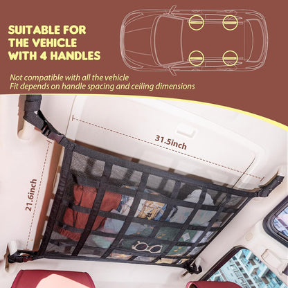 SUV Car Ceiling Cargo Net Pocket,35.4"x23.6" Double-Layer Mesh Car Roof Storage Organizer for Ford,F150,Jeep,Honda CRV,RAV4,Van Organizers and Storage,Camping Accessories