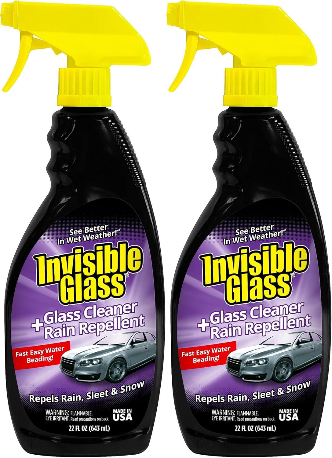 Invisible Glass 92184 Glass Cleaner + Rain Repellent 2-in-1 Windshield and Window Spray, Cleans Auto Glass, Repels Rain, Sleet, Snow, Improves Wet Weather Visibility – 22 fl oz