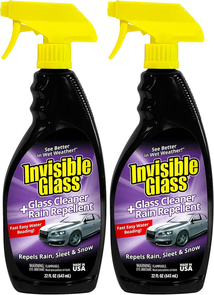Invisible Glass 92184 Glass Cleaner + Rain Repellent 2-in-1 Windshield and Window Spray, Cleans Auto Glass, Repels Rain, Sleet, Snow, Improves Wet Weather Visibility – 22 fl oz