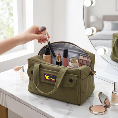 Waxed Canvas All Purpose Military Style Duffle Bag, Water-Resistant, Adjustable Strap, Fully Lined, Double Zipper Closure, heavy Duty, Olive Green