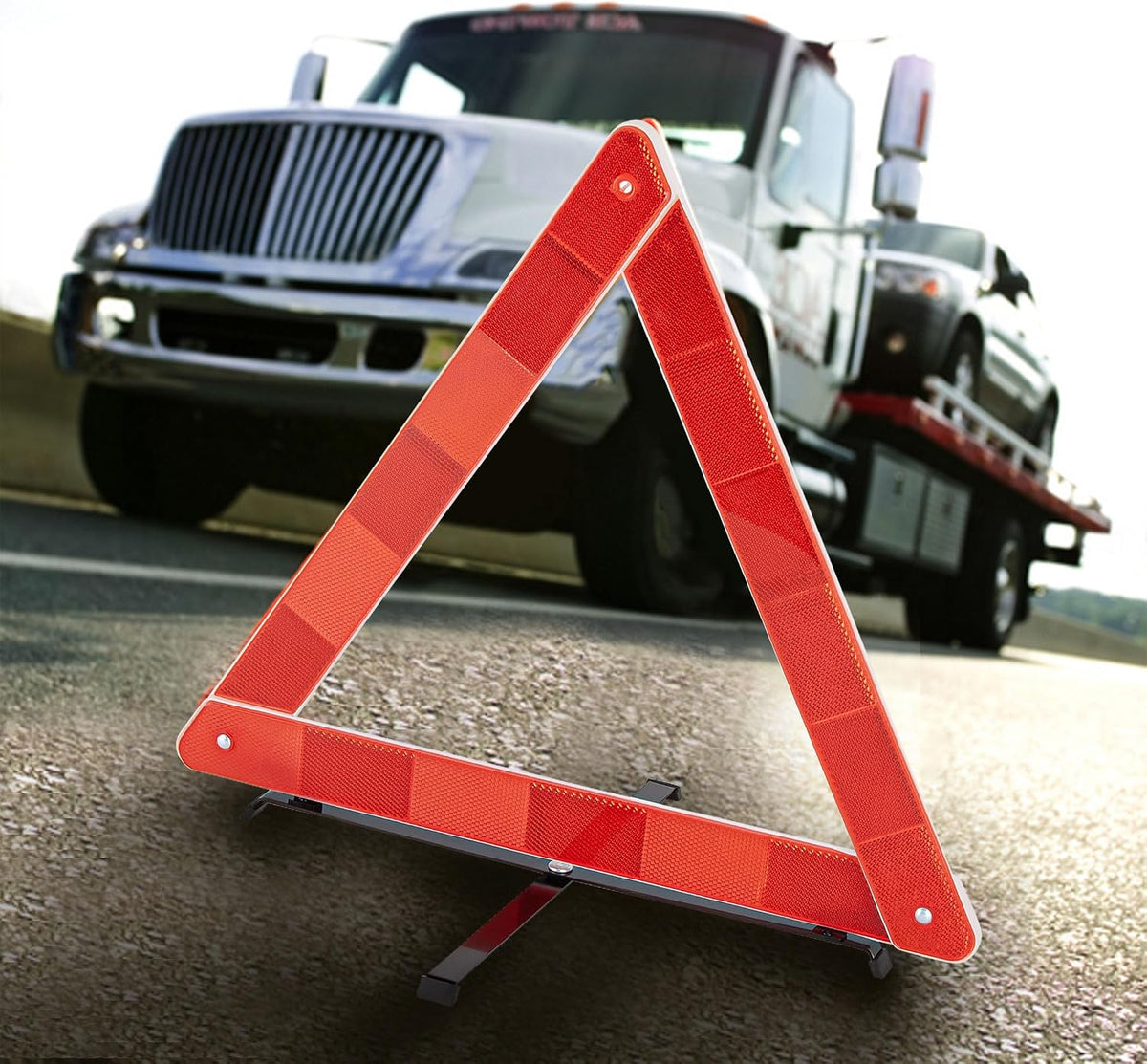 CARTMAN 3 Pack Warning Triangle Reflective Warning Road Safety Triangle Kit with Reinforced Cross Base and Carrying Case