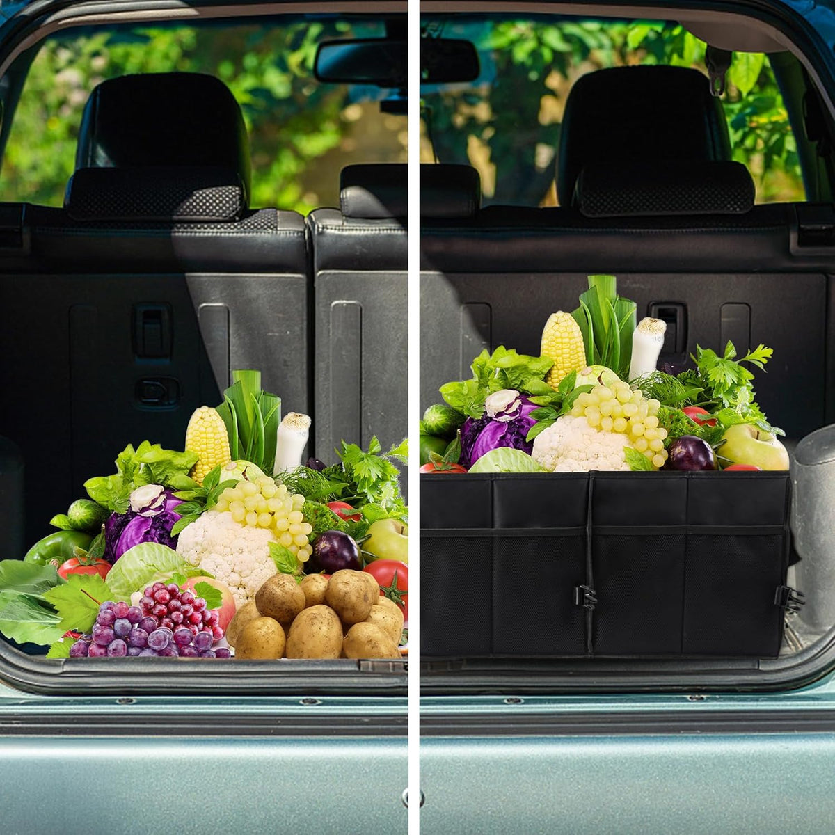 Sposuit Trunk Organizer for Car - 70L Collapsible Car Storage with 11 Pockets & Reinforced Handles, SUV Trunk Organizers for Grocery Cargo(Black)