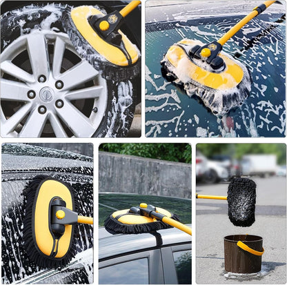 57'' Car Wash Brush with Long Handle Chenille Microfiber Car Wash Kit， Mitt Retractable Bent Pole Car Wash Brush for Cars RV Truck Boat (Yellow)