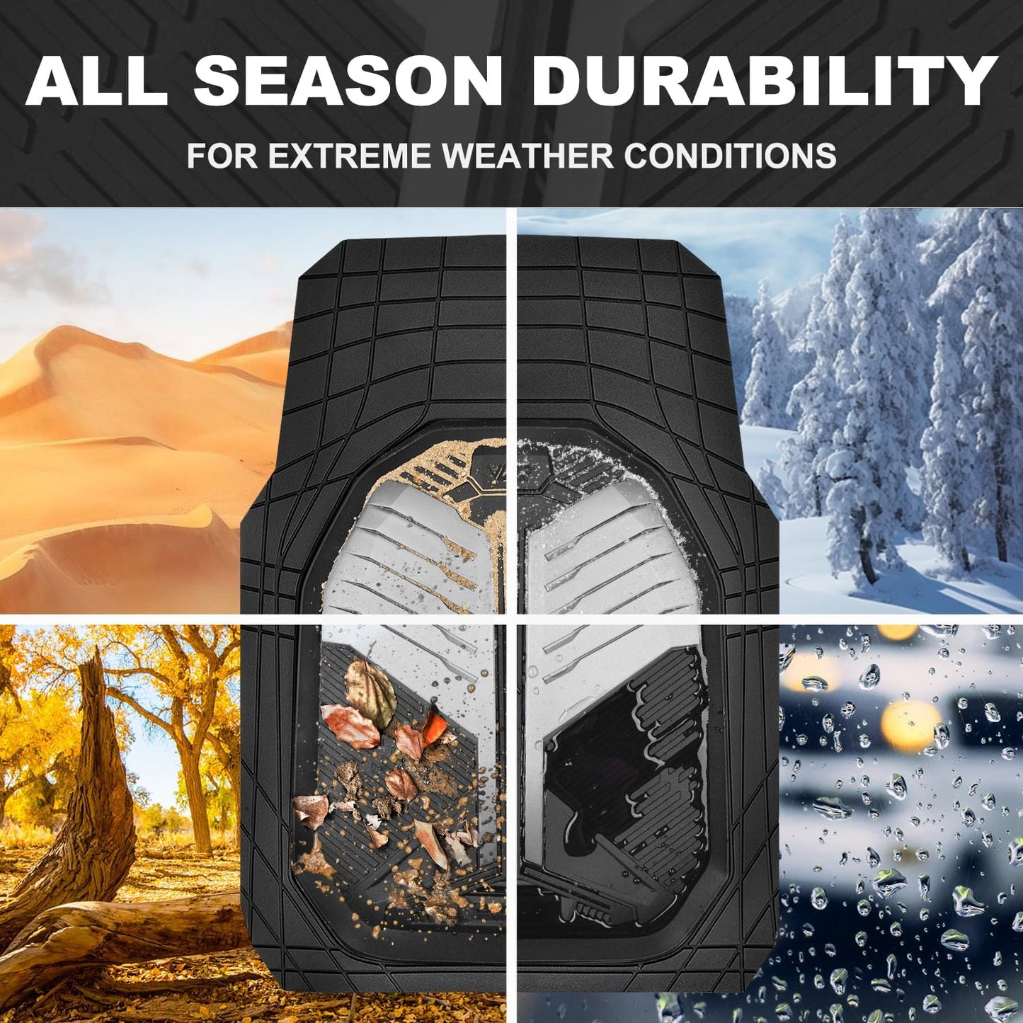 CAR PASS Heavy Duty Rubber Car Mats with Cargo Liner, Deep-Dish Car Floor Mats and Trunk Mat All Weather, Universal Trim-to-Fit for SUVs Trucks Sedans, Waterproof Anti-Slip, Trimmable V12 Black