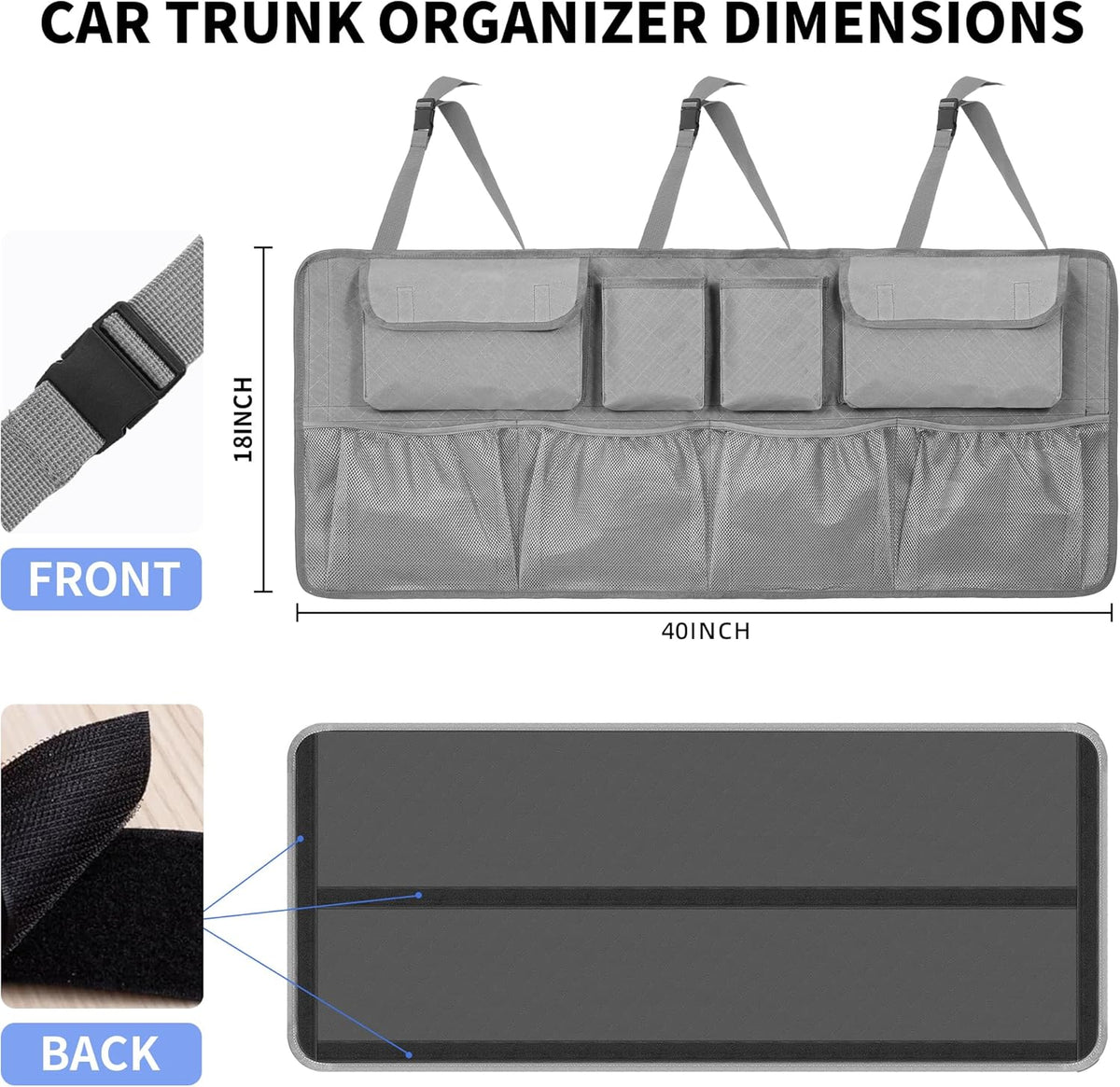 Car Trunk Organizer and Storage, Large Capacity Backseat Hanging Storage Accessories, Backseat Car Organizer for SUV/MPV/Truck (Black)