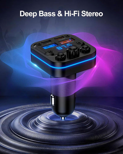 Bluetooth Fm Transmitter for Car, 54w Fast Charging, Blue Tooth 5.4 Car Charger USB-C USB-A Multi Ports, Wireless Radio Aux Cigarette Lighter Adapter Auxiliary for Samsung Galaxy Android iPhone Apple