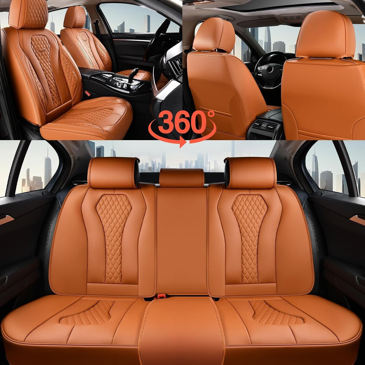 Coverado Seat Covers, Car Seat Covers Full Set, Black Car Seat Cover, Car Seat Covers Front Seats Back Seat Cover, Waterproof Car Seat Cushion, Leather Seat Covers Seat Protector Fit for Most Cars