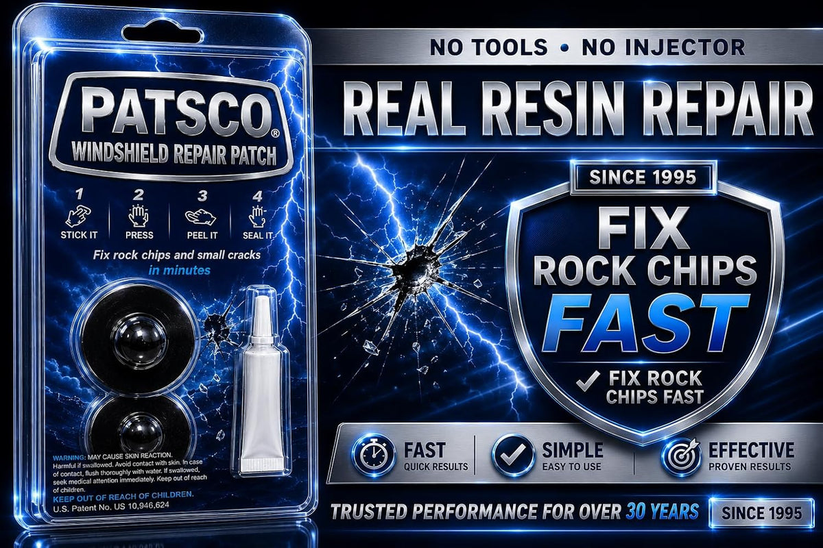 Patsco Windshield Repair Kit Resin Patch System (2 Pack), No Tools or Injector Needed, Fix Rock Chips & Small Cracks Fast, Easy Alternative to DIY Repair Kits, Made in USA