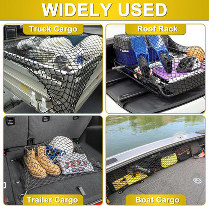 Cargo Net 4' x6' Stretches to 8' x 12' Truck Cargo Net for Pickup Truck Bed- Small 4"x4" Mesh Grid Super Duty Bungee Heavy Duty Bed Netting with 12 Adjustable Metal Carabiners by Cenipar