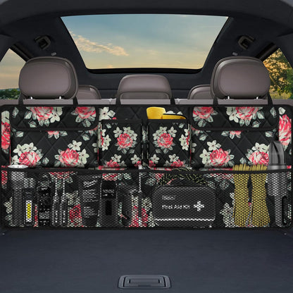 Femuar Car Trunk Organizer, Large Capacity Backseat Trunk Organizer (42"*18"), Collapsible Car Storage Bag with 8 Pockets, SUV/MPV/Truck - Black