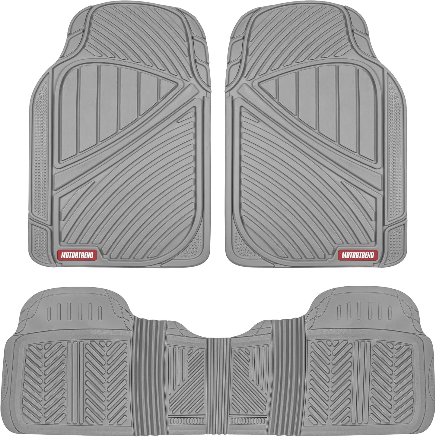 Motor Trend FlexTough Performance All Weather Rubber Car Floor Mats - 3 Piece Floor Mats Automotive Liners for Cars Truck SUV, Heavy-Duty Waterproof (Black)