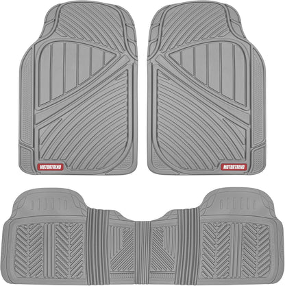 Motor Trend FlexTough Performance All Weather Rubber Car Floor Mats - 3 Piece Floor Mats Automotive Liners for Cars Truck SUV, Heavy-Duty Waterproof (Black)
