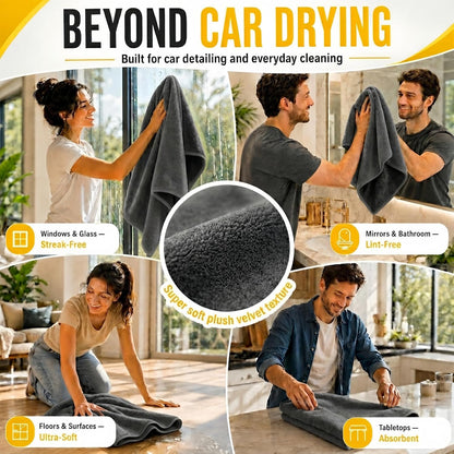 1400 GSM Car Drying Towels – XXL Microfiber Towels for Cars (48" x 24"), Ultra-Absorbent, Streak-Free, Scratch-Free, No Water Spots, Double-Twist Pile & Edgeless Design