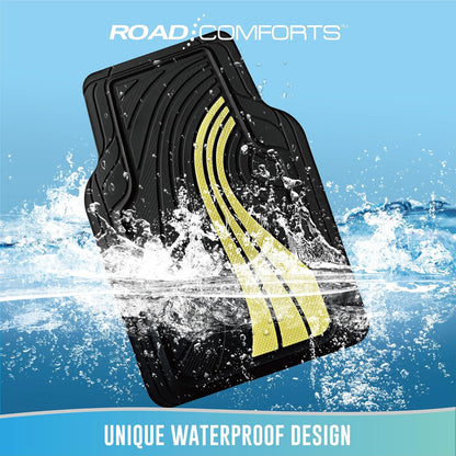 Road Comforts Car Floor Mats Full Set – Front & Rear Car Floor Mats with Aluminum Design, Anti-Slip Backing, All-Weather Protection, Trim-to-Fit Car Mats for Most Sedans, SUVs & Vans -All Pink