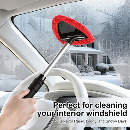 JUSTTOP Windshield Cleaner Tool, Car Interior and Exterior Window Cleaning Kit with Extendable Handle & 4 Reusable Microfiber Pads, Auto Glass Wiper Brush Kit for Car & Home Windows (Green)