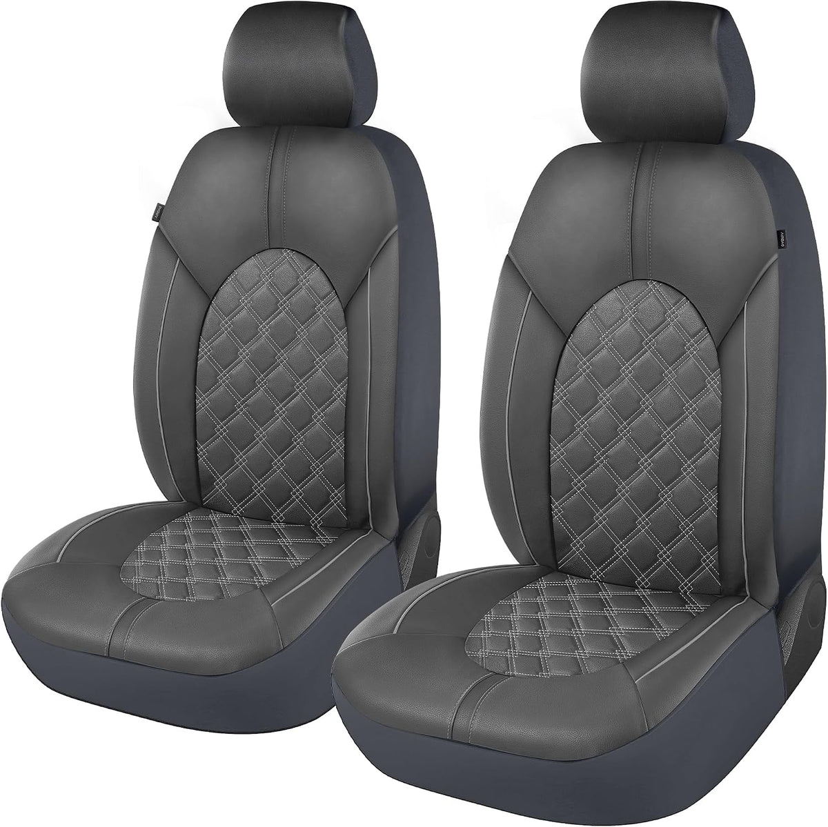 CAROMOP Luxury PU Leather Car Seat Covers Full Set-Waterproof Seat Protectors with Split Bench Seat Covers for Cars-Universal Cars Interior Covers for Sedans, SUVs, Pick-up Trucks(Gray/Gray Line)