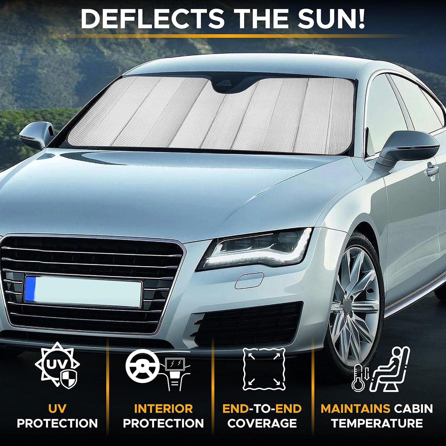 EcoNour Accordion Car Windshield Sun Shade | Car Sun Visor to Protect Harmful UV Rays | Foldable Automotive Windshield Sunshades | Window Sun Blocker to Keep Your Vehicle Cool & Comfort - 58" x 28"