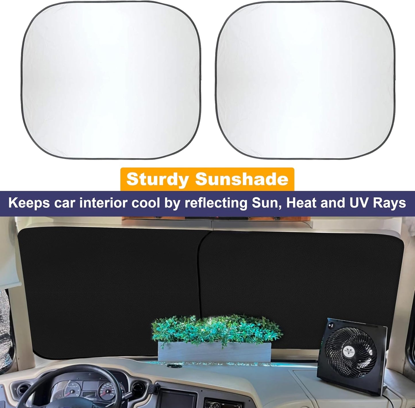 EcoNour 2 Piece Foldable Car Windshield Sun Shade – UV & Heat Protection, Interior Cooling, Durable Upgraded Design, Easy Fold, Front Window Sunshade - Medium (31" L x 28" W)