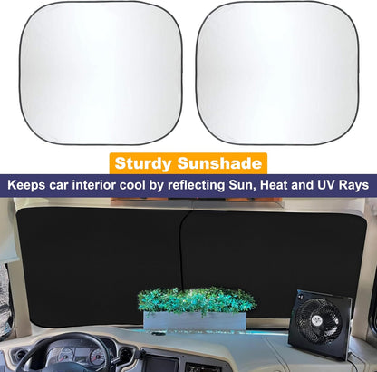 EcoNour 2 Piece Foldable Car Windshield Sun Shade – UV & Heat Protection, Interior Cooling, Durable Upgraded Design, Easy Fold, Front Window Sunshade - Medium (31" L x 28" W)