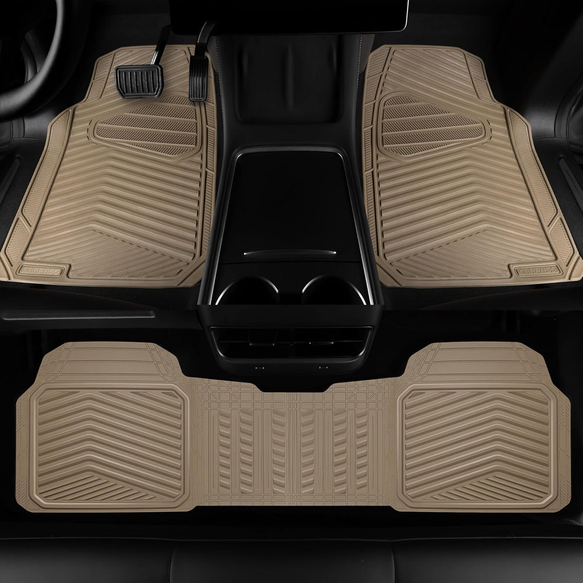 CAR PASS Rubber Car Mats, Waterproof Car Floor Mats All Weather,Car Mat Full Set 3 Piece, Automotive Floor Mat Trim to Fit for Cars Sedans SUVs Trucks, Anti-Slip Easy Clean, All Black