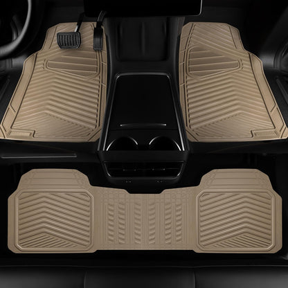 CAR PASS Rubber Car Mats, Waterproof Car Floor Mats All Weather,Car Mat Full Set 3 Piece, Automotive Floor Mat Trim to Fit for Cars Sedans SUVs Trucks, Anti-Slip Easy Clean, All Black
