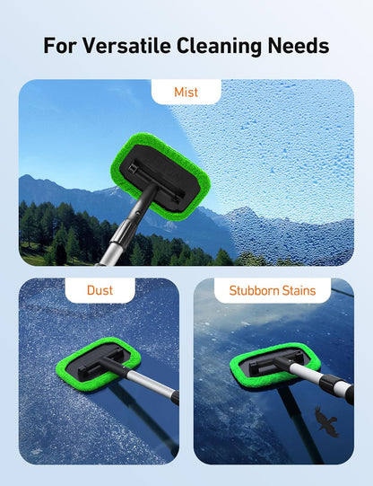 AstroAI Windshield Cleaner Tool, Microfiber Car Window Cleaner with 4 Reusable and Washable Microfiber Pads and Extendable Handle Auto Inside Glass Wiper Kit, Blue