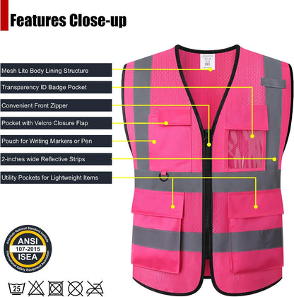 Safety Vest for Men Women Hi Vis Vest with Pockets Mesh High Visibility Vests Meets ANSI/ISEA Standards