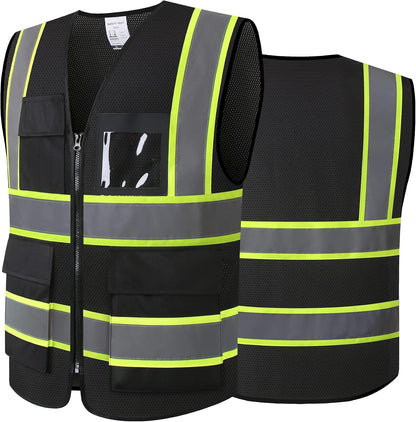 Reflective High Visibility Safety Vest for Men Women with Pockets Zipper Front Meets ANSI/ISEA Standards