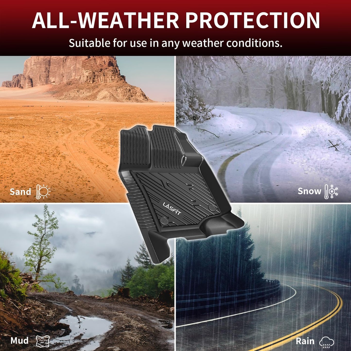 LASFIT Floor Mats for Ford F-150 2021-2026 | F150 Lightning 2022-2025 SuperCrew (Rear w/Fold Flat Storage) Carpet Floor All Weather Car Liners TPE Truck Mats - 1st and 2nd Row, 3pcs Black