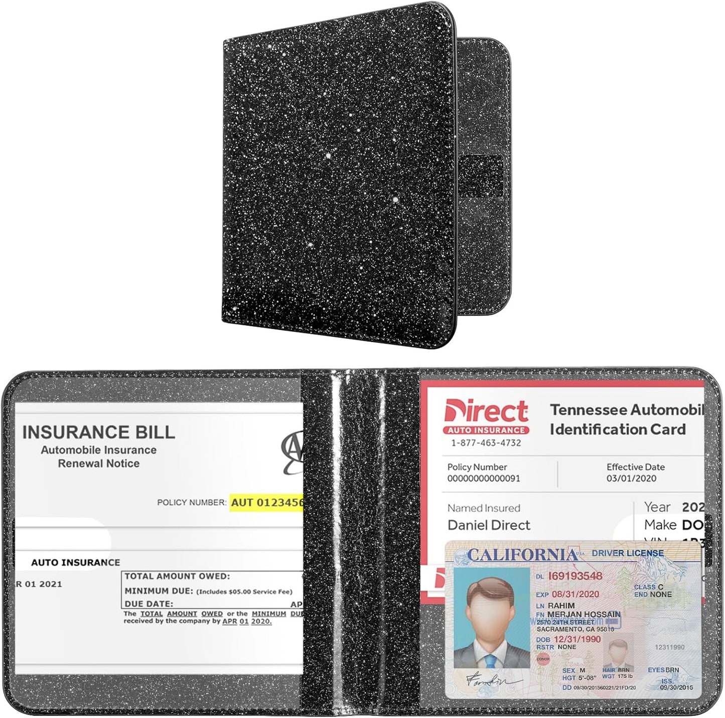 CoBak Car Registration and Insurance Holder - Men and Women Small Lightweight Vehicle Glove Box Car Organizer, Auto Truck Comparment Accessories Case for Essential Document, Driver License (Black)