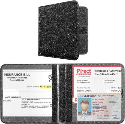 CoBak Car Registration and Insurance Holder - Men and Women Small Lightweight Vehicle Glove Box Car Organizer, Auto Truck Comparment Accessories Case for Essential Document, Driver License (Black)