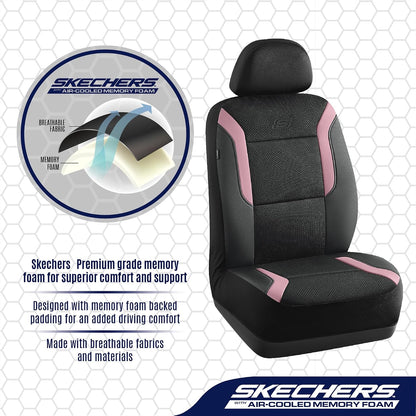 Skechers Memory Foam Seat Covers, Air Cool Mesh Thick Car Seat Covers, Car Seat Covers Front Seats Airbag Compatible, Universal Automotive Comfort for Most Cars, Vans, Trucks, SUV,Black