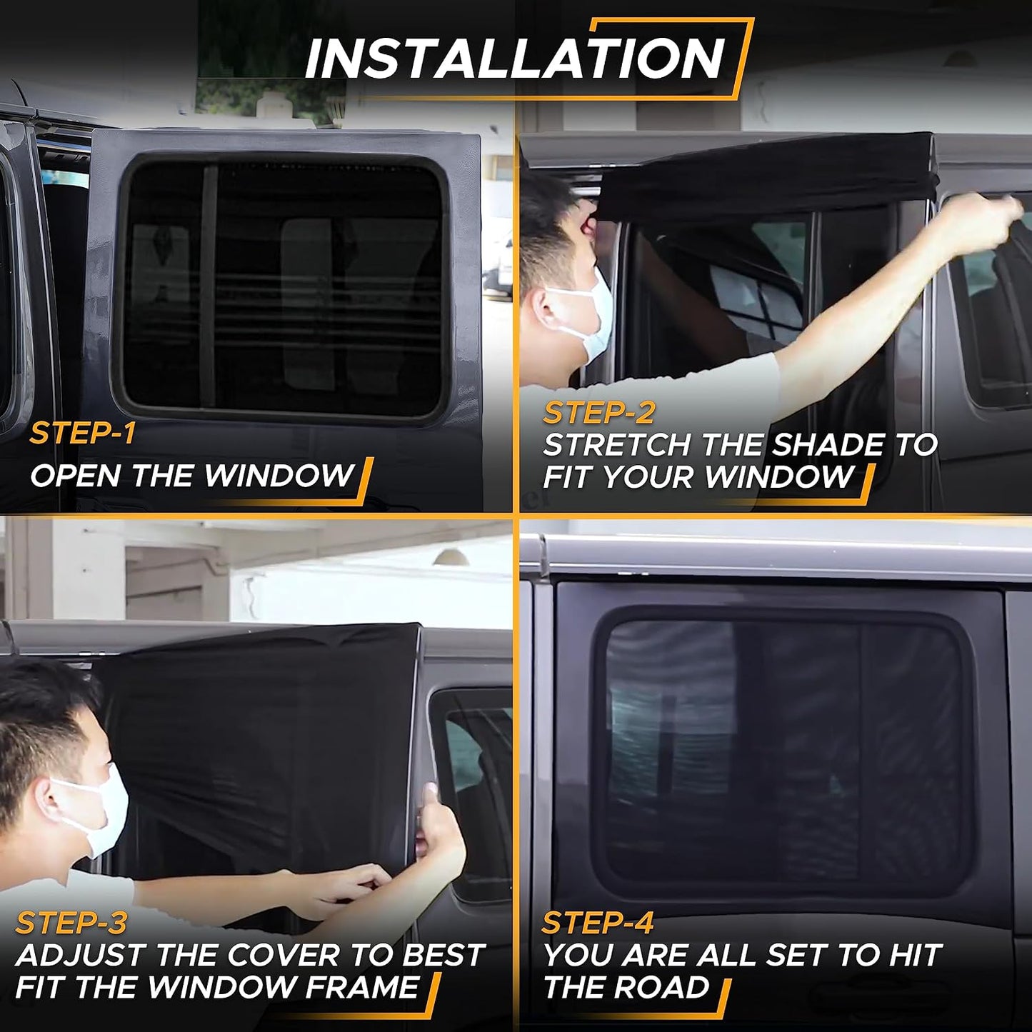 EcoNour Car Window Shades for Side Windows (Pack of 2) | Sun Shade for Car Heat and UV Protection | Adjustable Elastic Fabric Baby Car Shade | Rear Side Window Sun Shade Accessories (Large 21"x36")