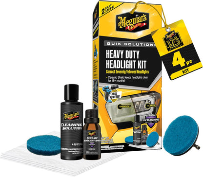 Meguiar's Heavy Duty Headlight Kit,This Headlight Restoration Kit Includes Headlight Cleaner, Ceramic Protection, Drill Backing Plate, Pads, & Towelettes, 18 Plus Months of Protection, Car Care Kit