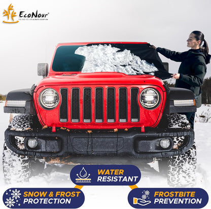 EcoNour Windshield Cover for Ice and Snow - Universal Fit for Car, SUV, Truck, Heavy Duty 600D Oxford Fabric Frost Protector for Ice & Sleet, Includes Anti-Theft Straps, Medium (69"x42")