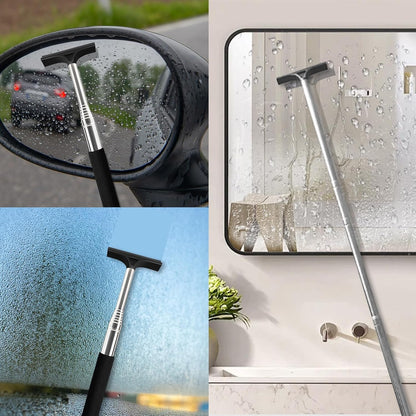 1 Pcs Car Window Mini Squeegee Retractable Auto Glass Squeegee Car Rearview Mirror Wiper Water Cleaner with Telescopic Long Rod Portable Cleaning Tools for All Vehicles (Black)