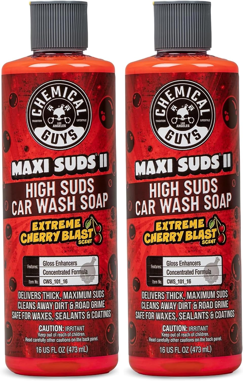 Chemical Guys Maxi Suds II Foaming Car Wash Soap – High Foam Car Wash Soap, Cherry Scent Shampoo and Gloss Booster for Foam Cannons, Guns or Buckets – Gentle, Safe for Trucks, SUVs, and RVs, 64 oz